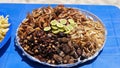 Large plate with a mix of grilled seafood shrimp, octopus, tuna fish, squid. BBQ exotic food on the beach Royalty Free Stock Photo