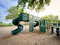 Large playground with colorful plastic eggs on mulch ground for kids Easter egg hunt activity near Dallas, Texas, America Royalty Free Stock Photo