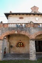 Large porch of an old building that is part of the village of Strassoldo Friuli (Italy)