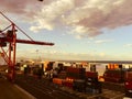 Large port in Barcelona during the container loading process