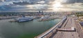 Large port in Estonia, Tallinn with many cruise ships docked including large MSC cruise Royalty Free Stock Photo