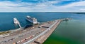 Large port in Estonia, Tallinn with many cruise ships docked including large MSC cruise Royalty Free Stock Photo