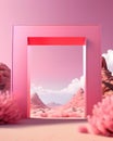 Large portal in pink desert landscape, generated by AI