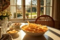 Large portion of french fries on plate