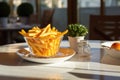 Large portion of french fries on plate Royalty Free Stock Photo