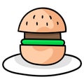 Large portion of hamburger food on a plate. cartoon emoticon. doodle icon drawing