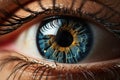 Large portrait of a female human eye with colored contact lenses and makeup Royalty Free Stock Photo