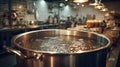 Large Pot of Water Boiling in a Commercial Kitchen Environment Royalty Free Stock Photo