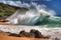 A large and powerful wave breaking close to the shore Royalty Free Stock Photo