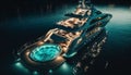 A large private luxurious modern private super yacht a swimming pool and a jacuzzi. Superyacht, aerial view. generative AI