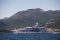 A large private motor yacht under way out at sea Royalty Free Stock Photo