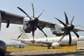 The large propellers of military transport aircraft