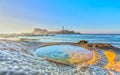 Large puddles inside beautiful beach in the morning