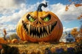 Large pumpkin with scary face Royalty Free Stock Photo
