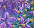Large purple flowers, oil painting