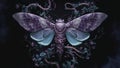 A large purple moth with vines and leaves on it, AI Royalty Free Stock Photo