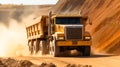 Large quarry dump truck. Dump truck carrying coal, sand and rock. Truck moving on dirt country road. Royalty Free Stock Photo