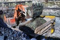 Large quarry dump truck. Loading the rock in the dumper. Loading Royalty Free Stock Photo