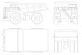 Large quarry dump truck template in outline on white background. Equipment for the high-mining industry. View front Royalty Free Stock Photo