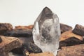 Large quartz crystal on white background close-up Royalty Free Stock Photo