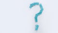 A large question mark made up of disposable face masks on a white background.