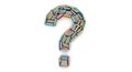 A question mark formed by a colorful stack of miniature books on a white background image Royalty Free Stock Photo