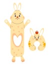 Large rabbit plush toy and neck pillow bunny. Soft anti-stress cuddly oversized pillow toy for sleeping and playing