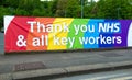Large rainbow banner thanking all NHS staff and key workers.