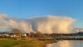 Large rainy clouds come in from the south in the summer