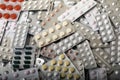 Plates with different pills and capsules texture Royalty Free Stock Photo