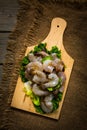 Large Raw Shrimp on Wooden Background Royalty Free Stock Photo