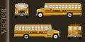 Large realistic school bus.Image of a classic school bus, from different sides.Vector