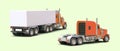 Large realistic truck with and without semitrailer. Loaded tractor, rear view Royalty Free Stock Photo