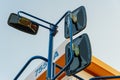 Large rear view mirror on the truck cab. A car for the transportation of goods and goods. transport logistics company. View of the