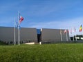 Large rectangular building with a door in the middle that houses the World War II museum Royalty Free Stock Photo