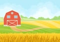 Large red barn in a field of wheat. Vector illustration on white background. Royalty Free Stock Photo