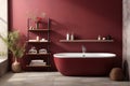 A large red bath, a purple bathroom