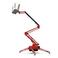 Large red extended scissor lift platform on white. 3D illustration