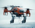 Large Red Helicopter Flying in the Sky With a Sensor Array and R