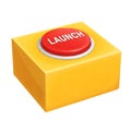 A large red launch button on a yellow cube on transparent background Royalty Free Stock Photo