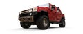 Large red off-road pickup truck for countryside or expeditions on white isolated background. 3d illustration.