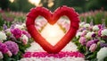Large Red Paper Heart Surrounded by Flowers Royalty Free Stock Photo