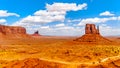 Large Red Sandstone Formations of Sentinel Mesa, Stagecoach Butte and West Mitten Buttes in Monument Valley Royalty Free Stock Photo