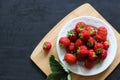 large red strawberries, garden berries, top view. Royalty Free Stock Photo