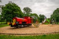 Large red train in Seaton park outdoor children playground, Aberdeen, Scotland