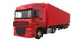 Large red truck with a semitrailer. Template for placing graphics. 3d rendering. Royalty Free Stock Photo