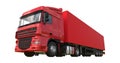 Large red truck with a semitrailer. Template for placing graphics. 3d rendering. Royalty Free Stock Photo