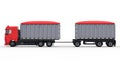 Large red truck with separate trailer, for transportation of agricultural and building bulk materials and products. 3d rendering. Royalty Free Stock Photo