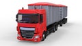 Large red truck with separate trailer, for transportation of agricultural and building bulk materials and products. 3d rendering. Royalty Free Stock Photo