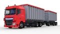 Large red truck with separate trailer, for transportation of agricultural and building bulk materials and products. 3d rendering. Royalty Free Stock Photo